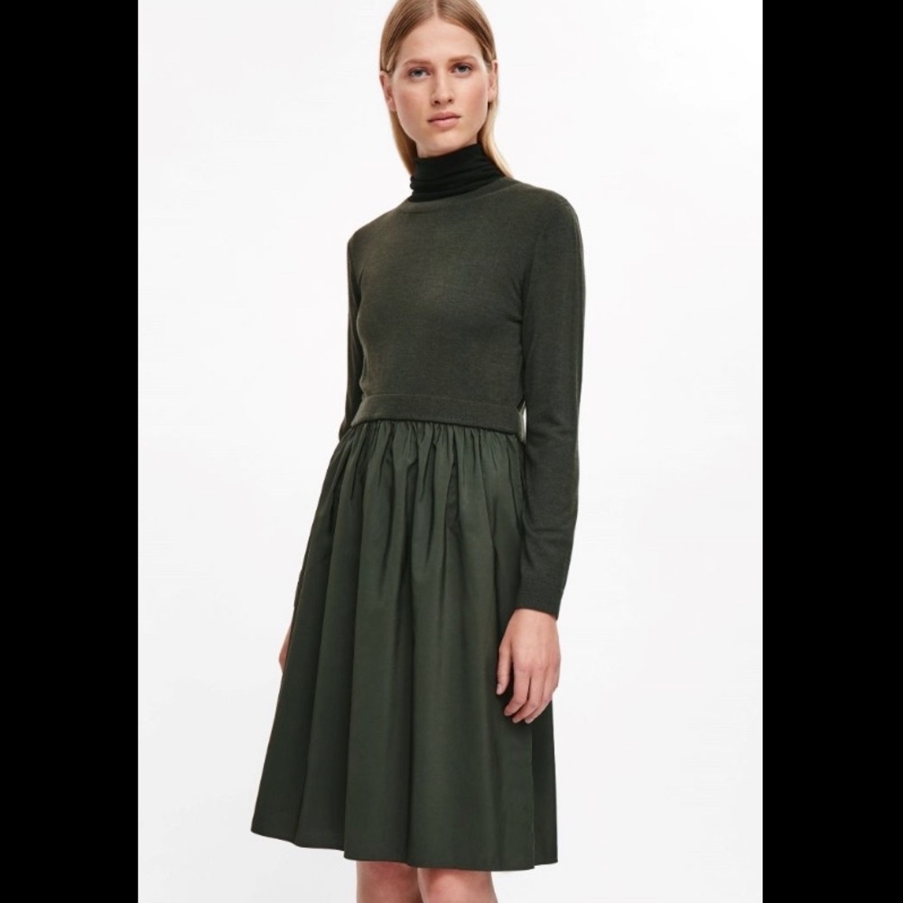 COS Forest Green Rib and Ruched Dress - Picture 8 of 8